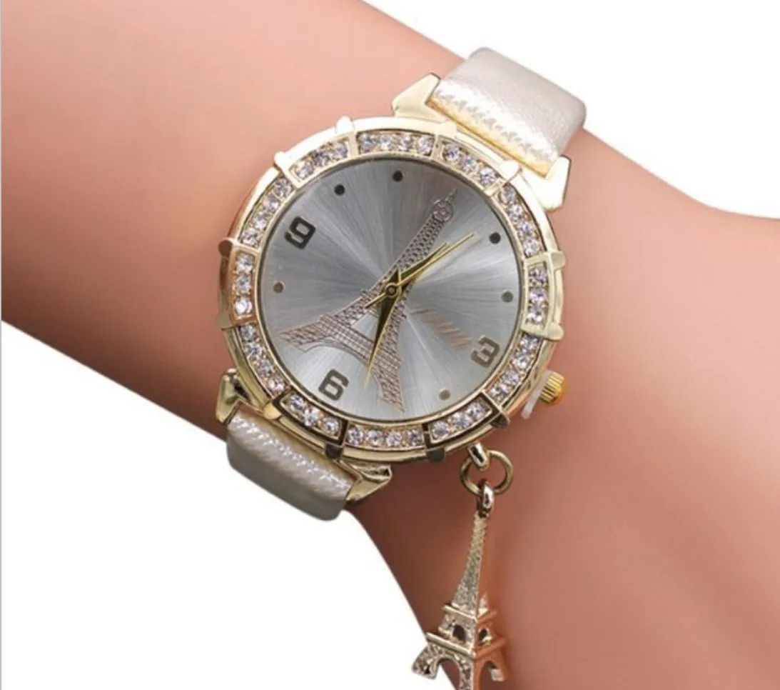 Hot sale Women Quartz Wrist The Eiffel Tower Rhinestone pendant Wrist Watch Female Clock relogio watches