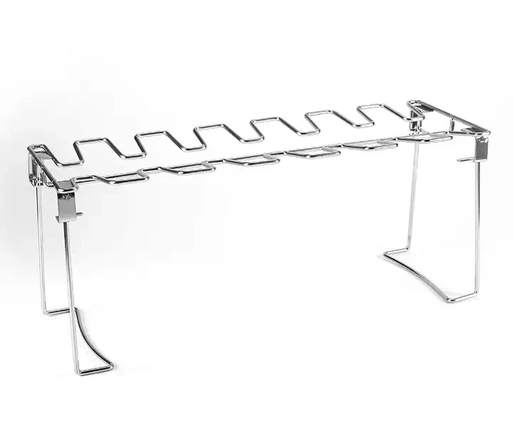 14 Slots Foldable BBQ Chicken Drumsticks Rack Stainless Steel Roaster Stand with Drip Pan Chicken Leg Barbecue Grill Rack