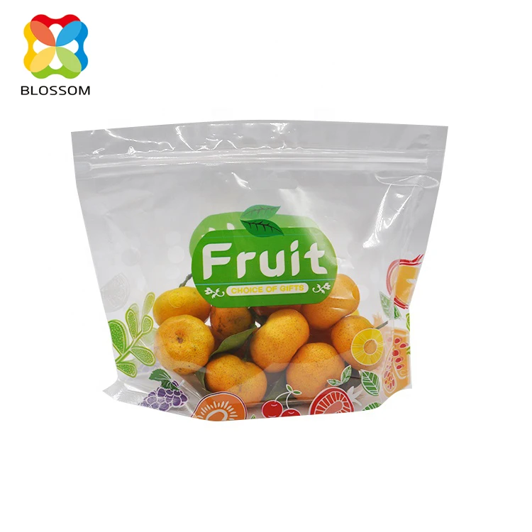 Customized biodegradable plastic laminated fruit bag with zipper for grape/cherry/fruit