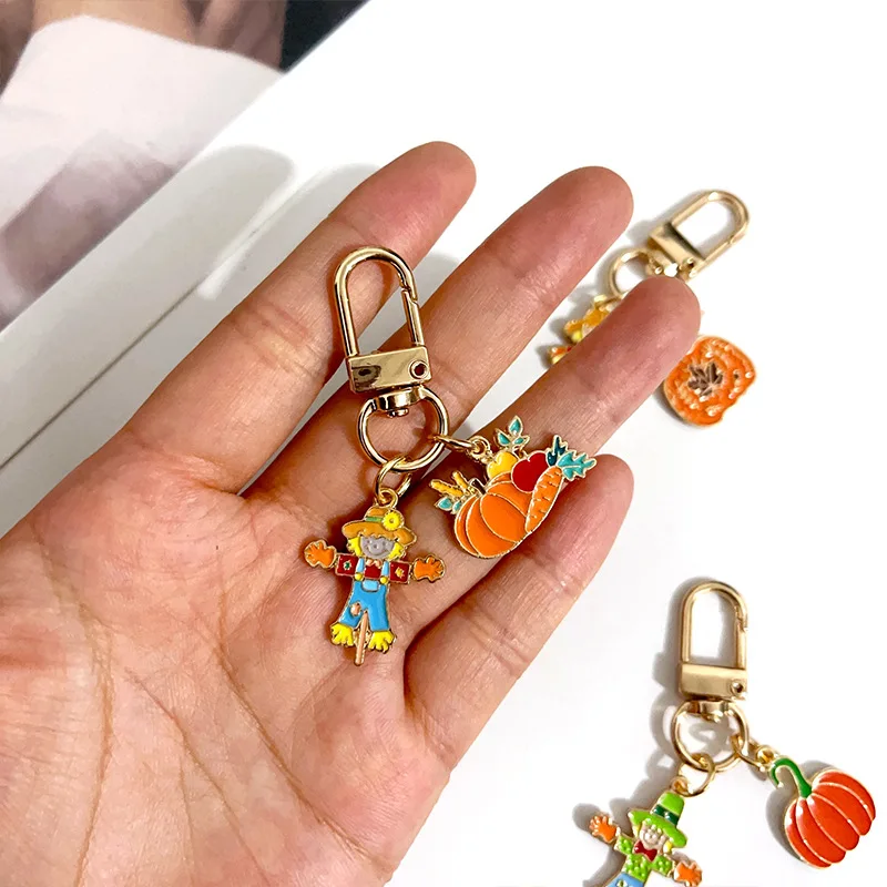 Thanksgiving Scarecrow Pumpkin Harvest Festival Keychain Pendant Cartoon Alloy Jewelry Accessories Wholesale