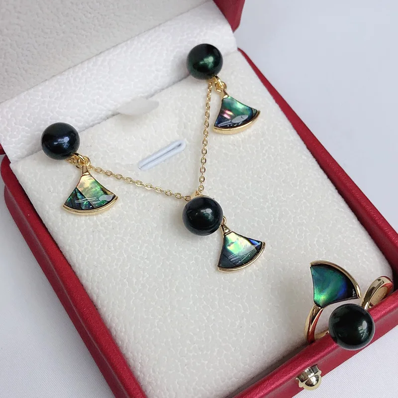 Luxury Abalone Colorful Shell Pearl 4-piece Jewelry Set Lovely Skirt Design Real Freshwater Pearl Women Party Jewelry Set