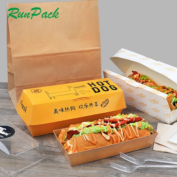 Takeaway Cardboard Paper Packaging Tray Fast food Hot dog Burger Fried Chicken Chips French Fries Packaging Box Container