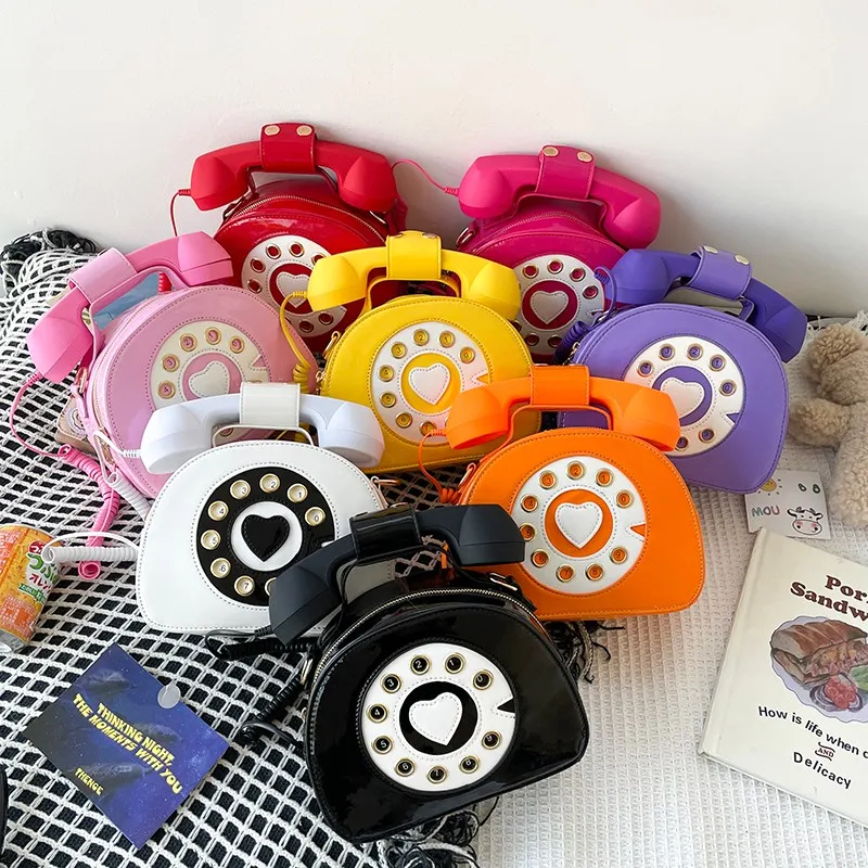 Telephone Shape Purses and Handbags for Women Fashion Pink Shoulder Bag Novel Designer Brand Crossbody Bag Top-Handle Totes