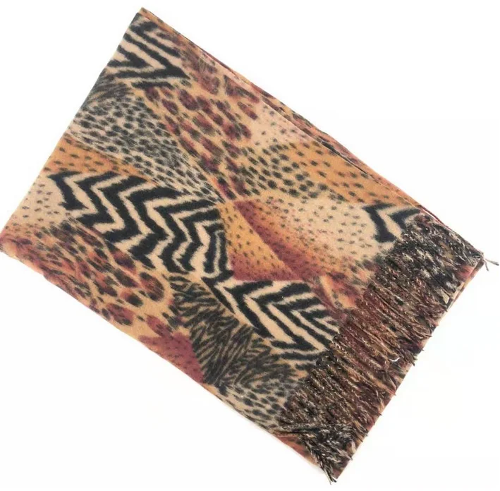 ready to ship leopard print women cashmere wool pashmina shawl dubai large scarf wrap with french lace