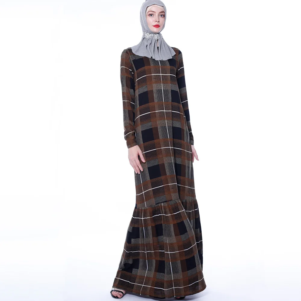 Мусульманское атласное платье Abaya, большое клетчатое кружевное платье, Турецкая одежда, мусульманское женское платье