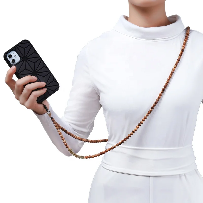 2021 New fashion phone accessories chain wood letter beaded cell phone strap for mobile/ glasses/necklace/bracelet