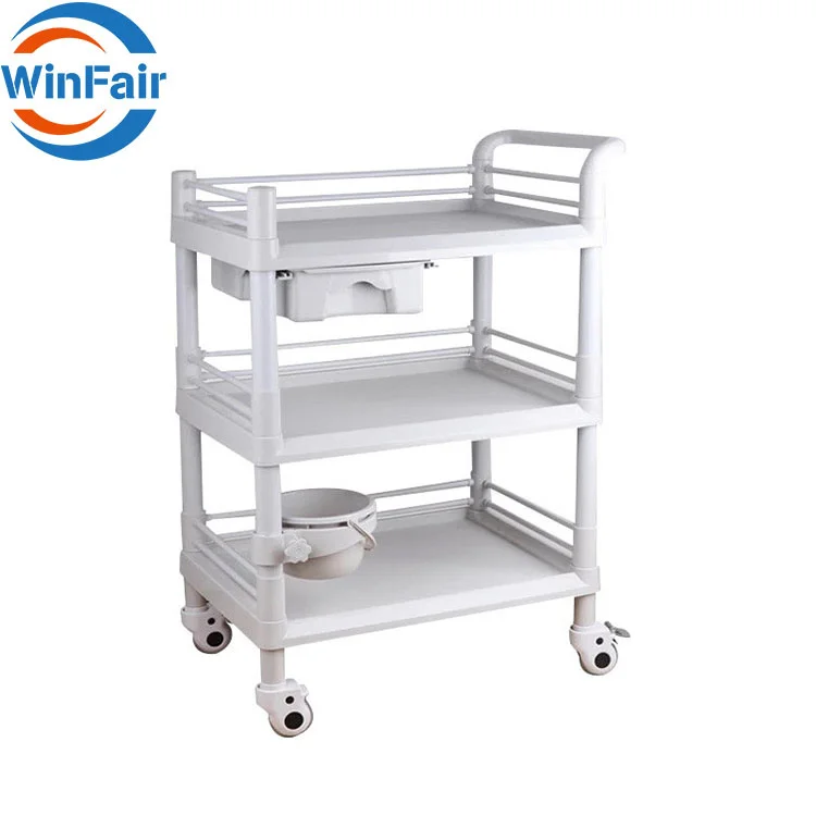 WinFair Medical Abs Hospital Equipment Dressing Medication Medicine Trolley Cart With Wheels Two Shelves Hospital Trolley