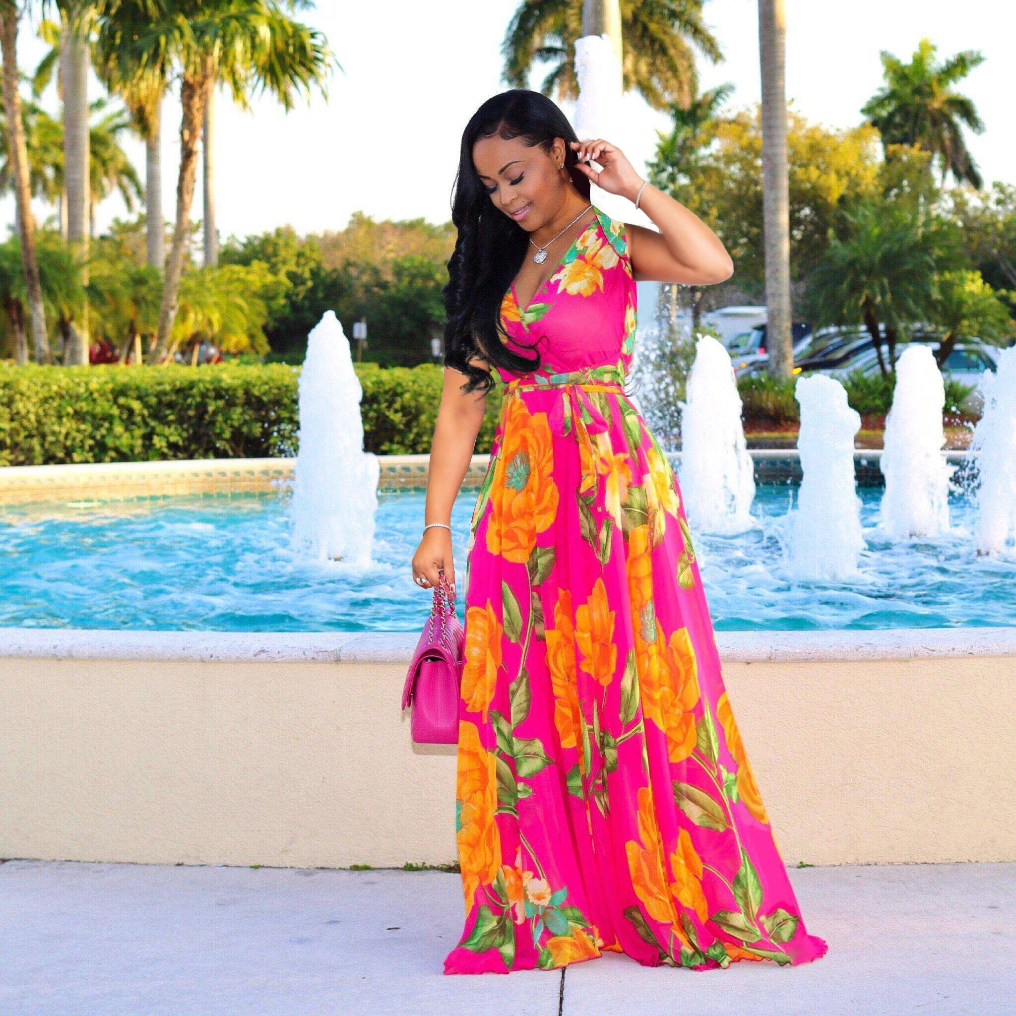 
2021 Hot Sale Women Summer Chiffon Sexy Deep V Dress Fashion Elegant Casual Dresses 