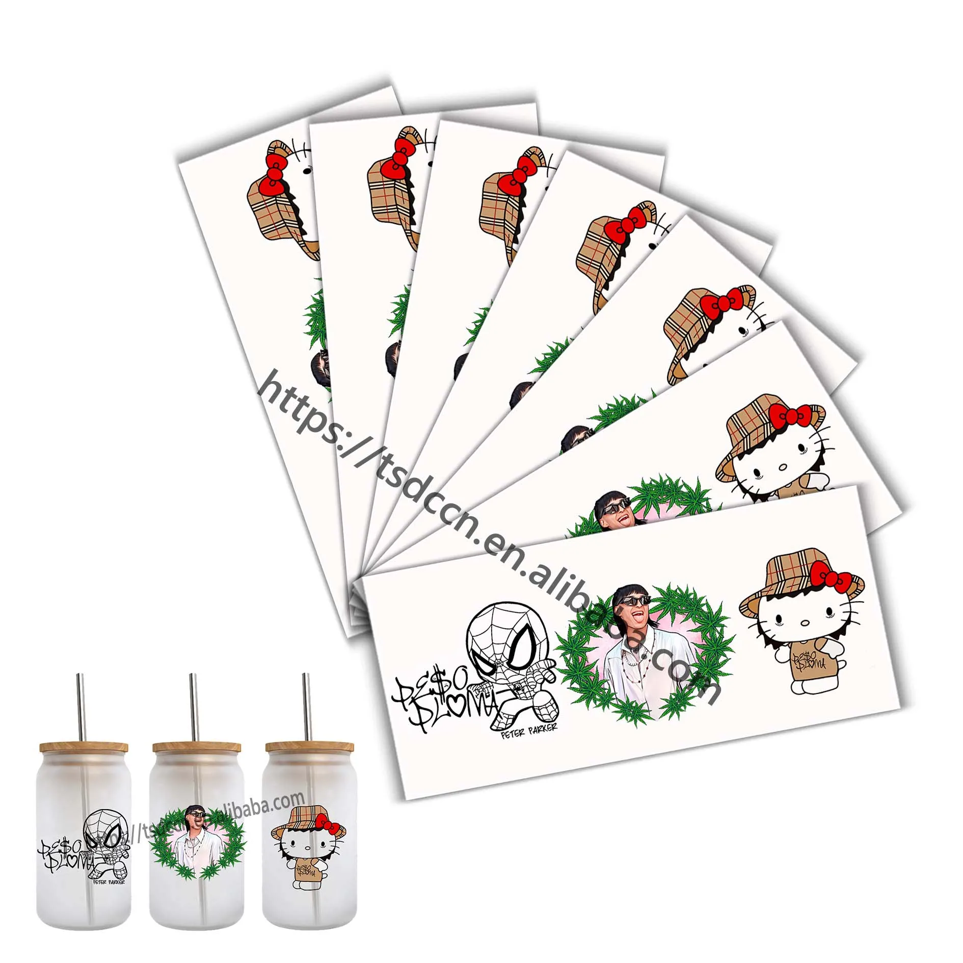 newest peso pluma Sublimation 16oz Libbey Beer Can custom UV DTF Wraps heat Transfer Glass coffee Cups scratch proof sticker