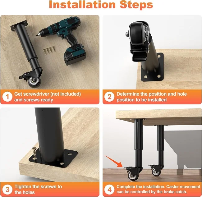 Wholesale Furniture Metal Sofa Legs Replacement Support Legs Adjustable Table Leg With Swivel Caster Wheel for Cabinet Bed Couch