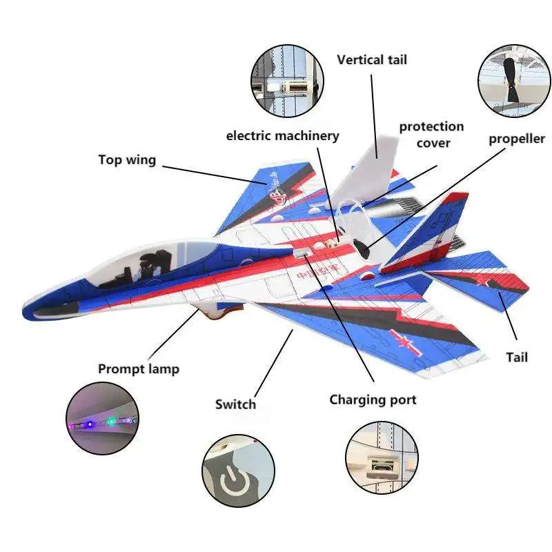 DIY Foam Glider Recharging Electric Flying Plane Model Outdoor Hand Throwing Toy Automatic Spinning Aircraft with Light for Kids