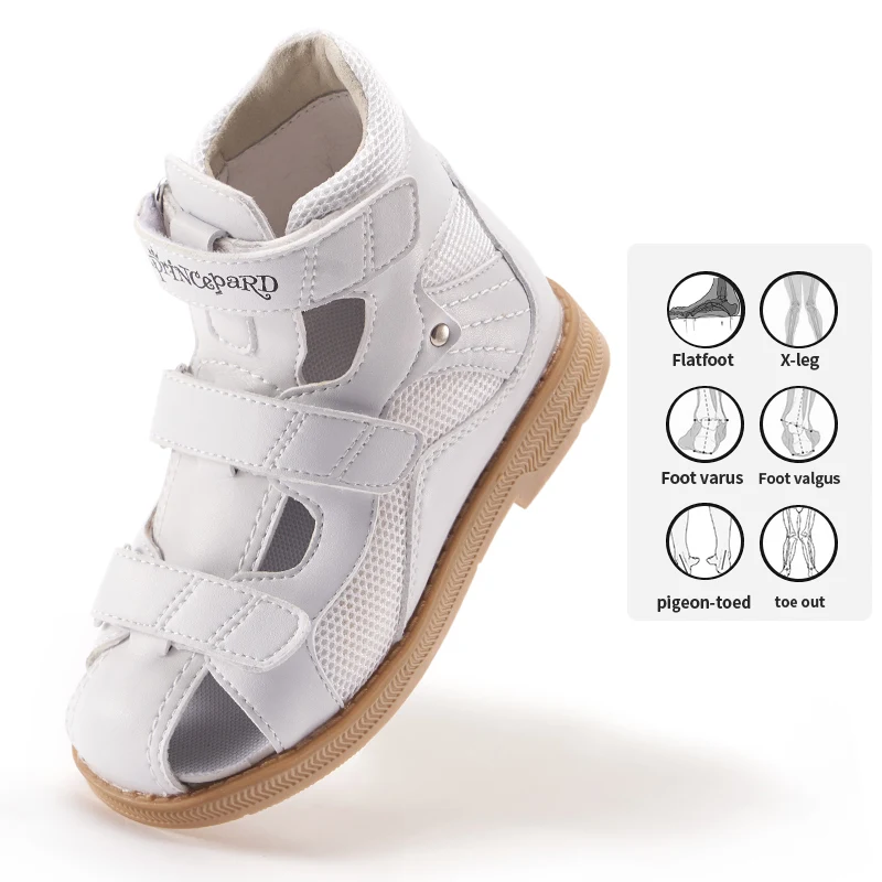 Ортопедические Сандалии Princepard, детская кожаная обувь, белые летние сандалии на плоской подошве