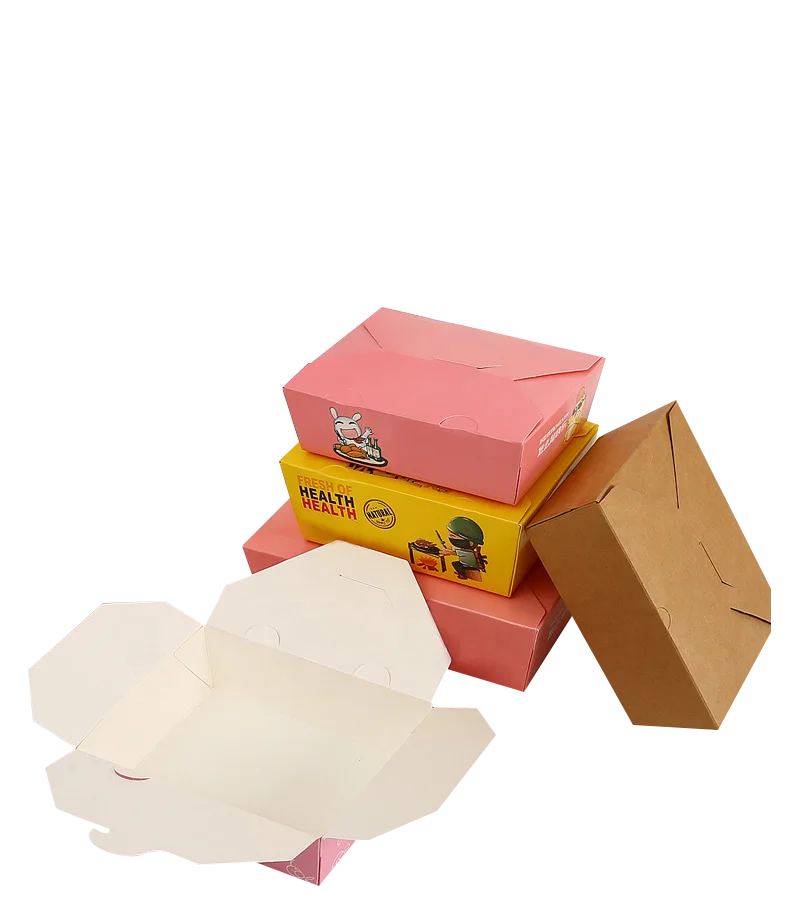 Disposable Pink Printed Cute Food Packaging Takeaway Paper Lunch Food Box Fast/Togo Food Container Foldable Cardboard Lunch Box