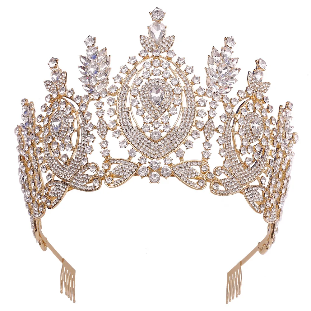 Wholesale Fashion Big Gemstones Big Color Crown Comb Wedding Party Princess Queen Baroque Wedding Crown Tiara Women