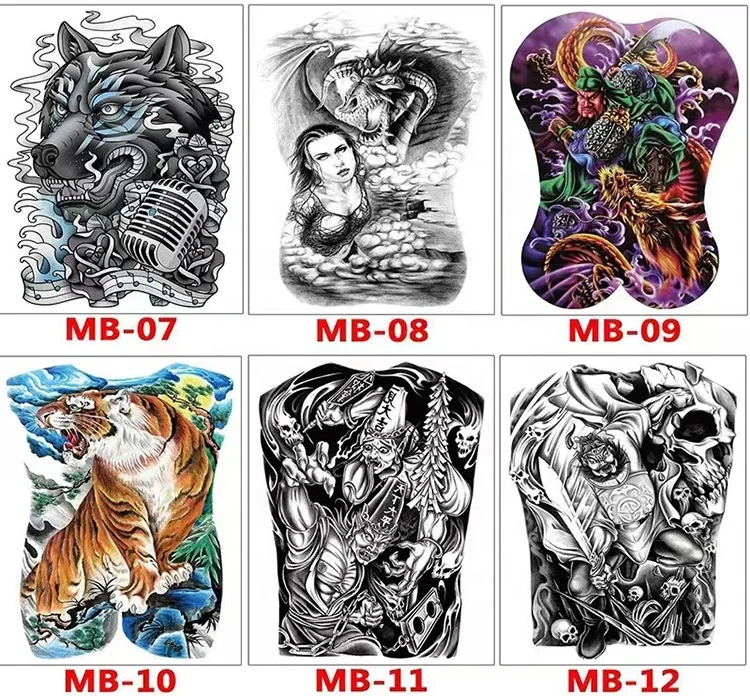 Wholesale sexy beauty skull flower lion fox peacock waterproof full back tattoo stickers