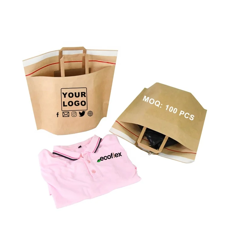 China Wholesale Custom Logo Kraft Paper Shipping Bag with Handles for Mailing Clothes Envelope