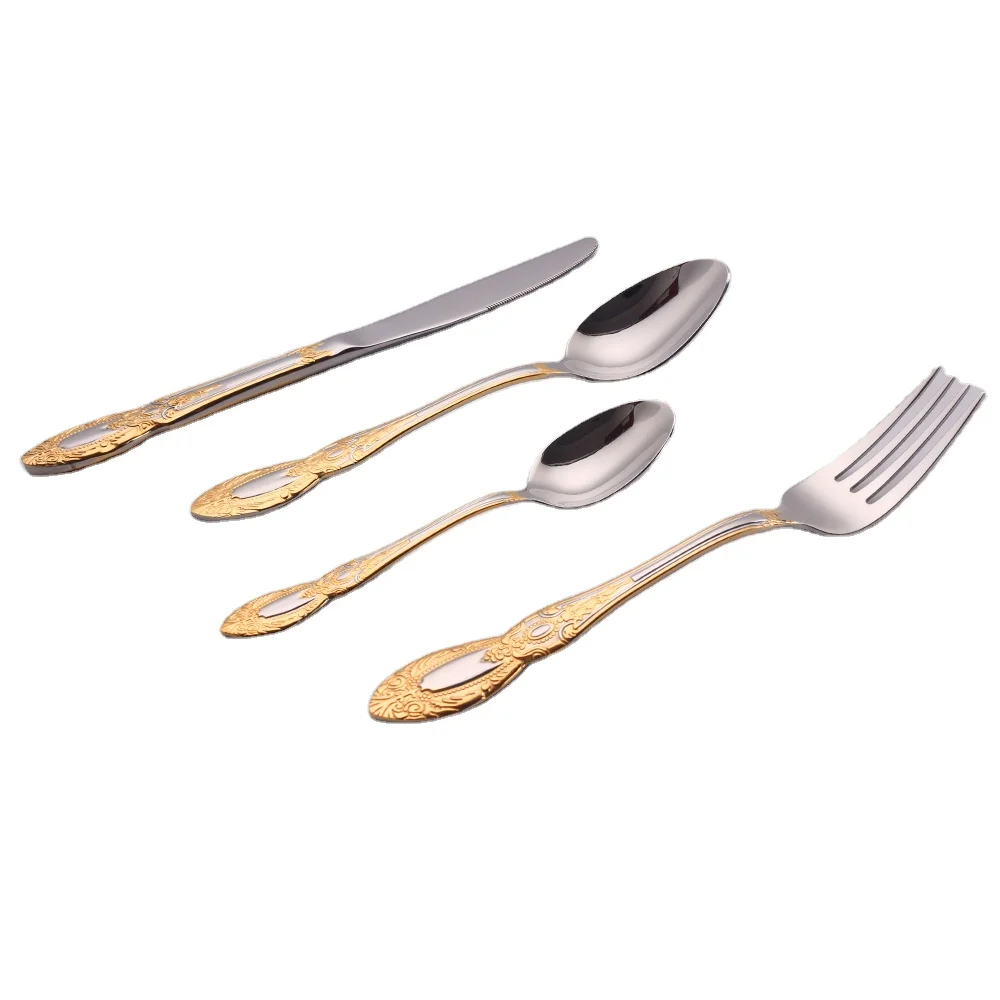 Wholesale Cutlery Stainless Steel Silverware Sets 18/10 Metal Gold Vintage Wedding Cutlery With Gift Box