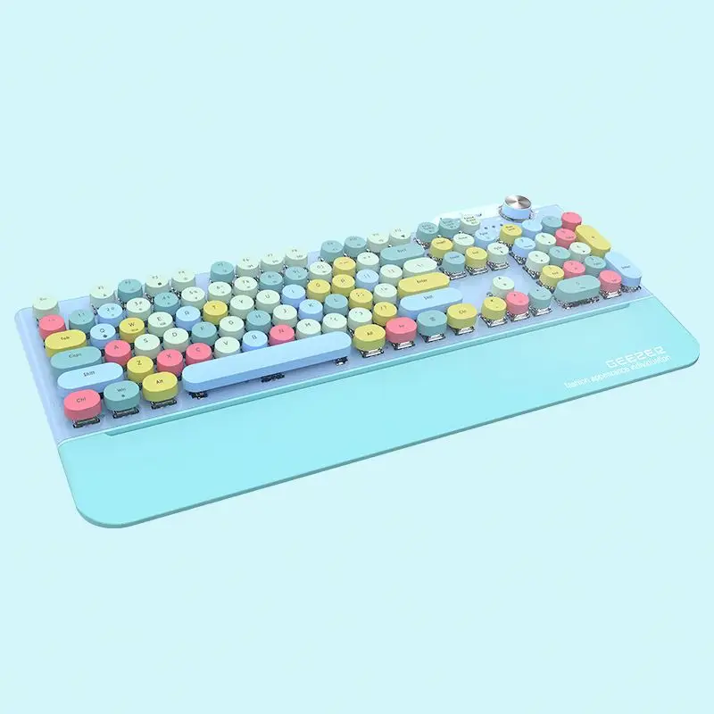 BT 2.4g Wireless Wired Charging Three-mode game Office cute round keys G7 mechanical keyboard