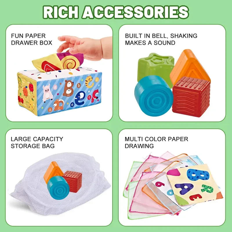 6 in 1 Montessori Baby Educational Learning Stacking Building Block Pull String Shape Sorter Activity Sensory Toy 0-6 6-12 month