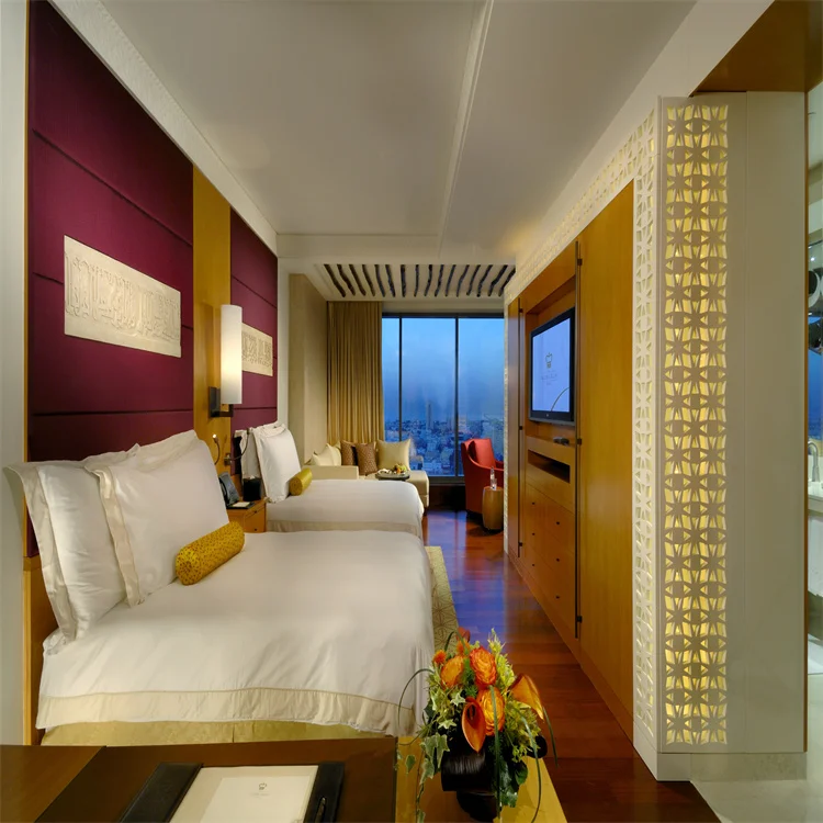 Economic Modern Saudi Arabia Popular Natural Wood Veneer Panel Bedroom Hotel Furniture Set For Project