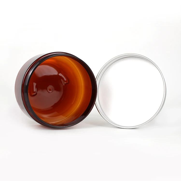300Ml Amber Round Pet Plastic Food Storage Cookie Jar With Aluminum Lid