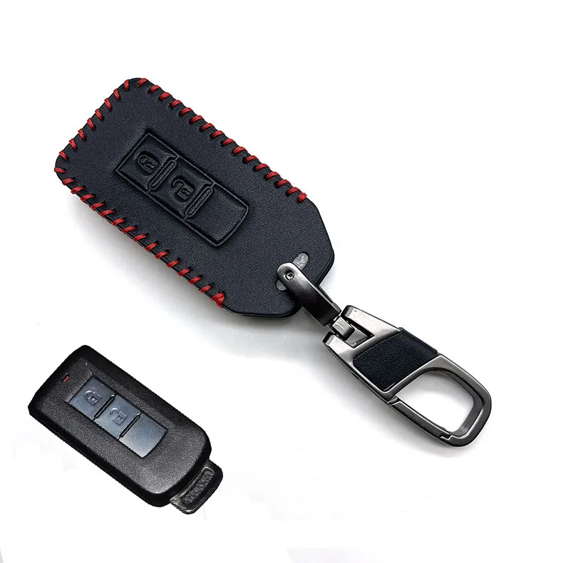 Leather Car Key Case For Mitsubishi Outlander Lancer 10 Pajero Sport L200 ASX RVR Smart Remote Fobs Protector Cover Keychain Bag