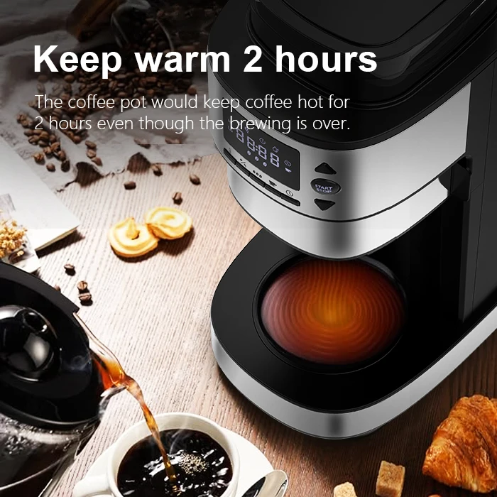 ETL UL CUL CB CE GS Certificate Fully auto quick brew Americano 6 cups 720ml capacity brew Drip Coffee Maker with Grinder