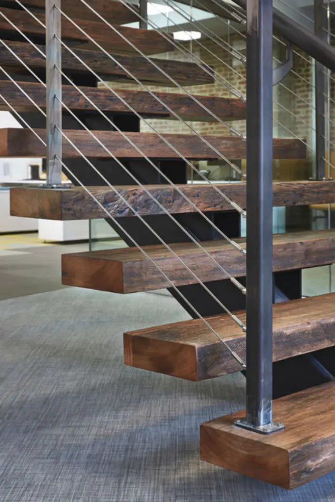 ECT 2023 Hot Sales Solid Wood Straight Stair Double Plate Beam Staircase Design