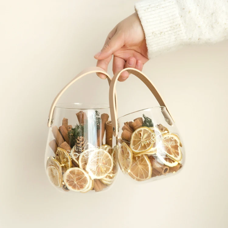 Multiple Scented Dried Plants Cinnamon Lemon Pine Cone Glass Vase