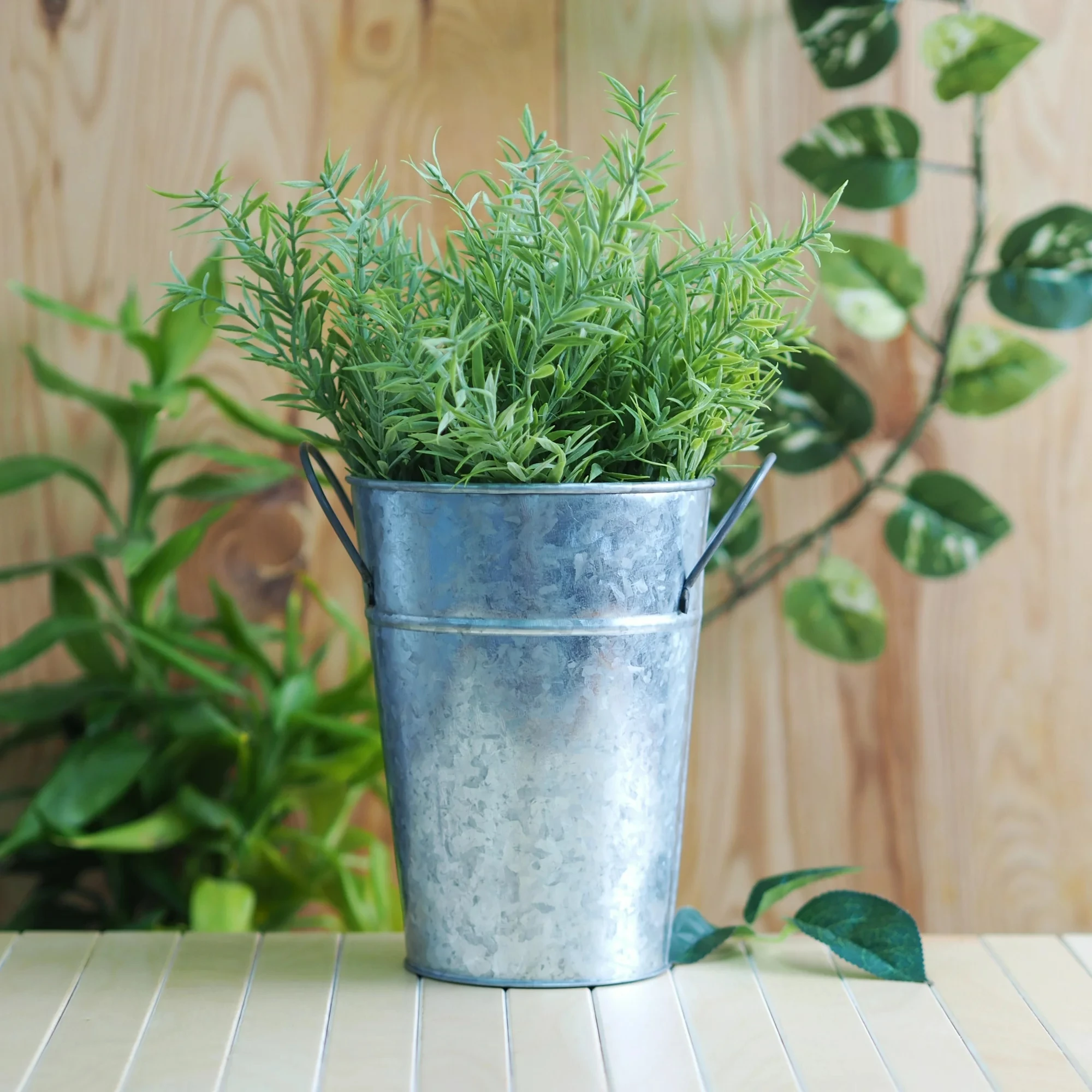 High solid print gray metal bucket planter galvanized flower bucket vase wedding decor