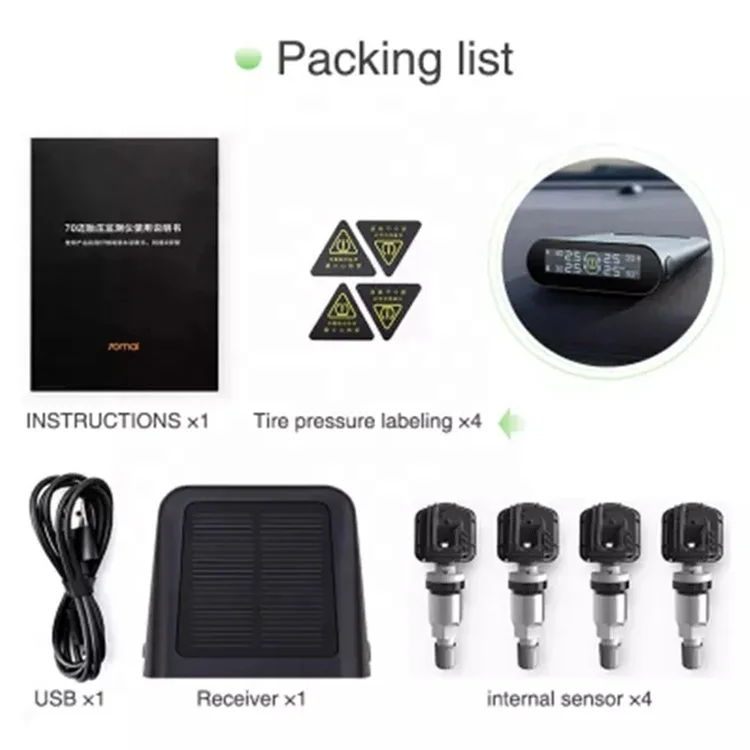 Car Digital Wireless Security Alarm APP Control Tpms Sensor Tire Pressure Monitoring System Gauge 70mai Lite T02