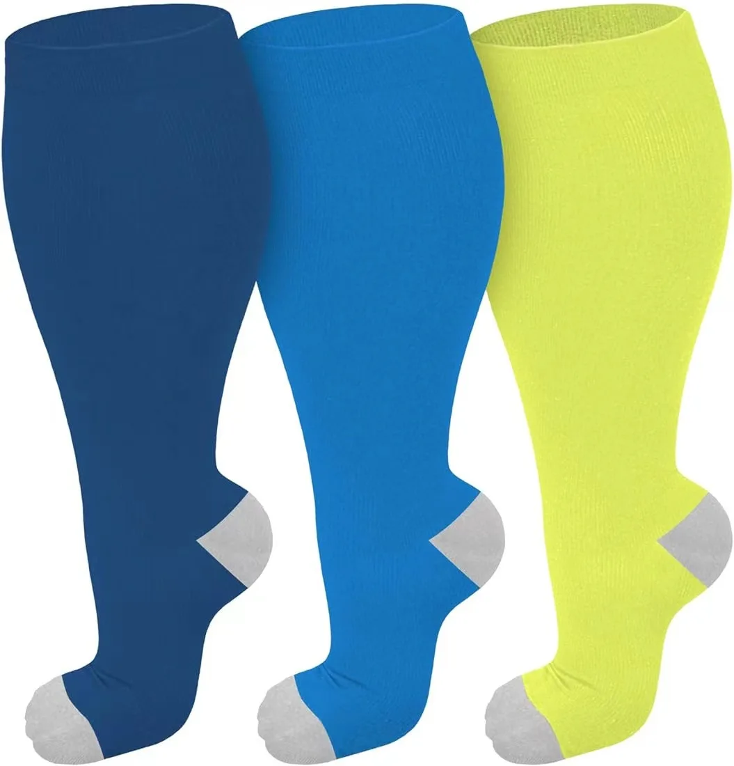 Plus Size Women Men Wide Calf 15-20 mmHg Extra Large Knee High Compression Socks for Nurses Travel