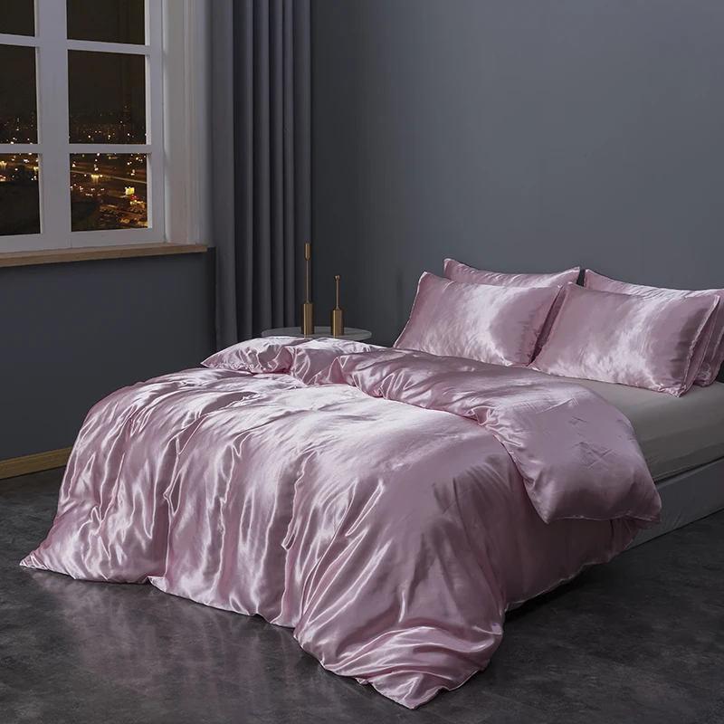 2024 Trending Products OEM ODM Home Hotel Romantic Pink Silk Quilt Cover Bedding Set