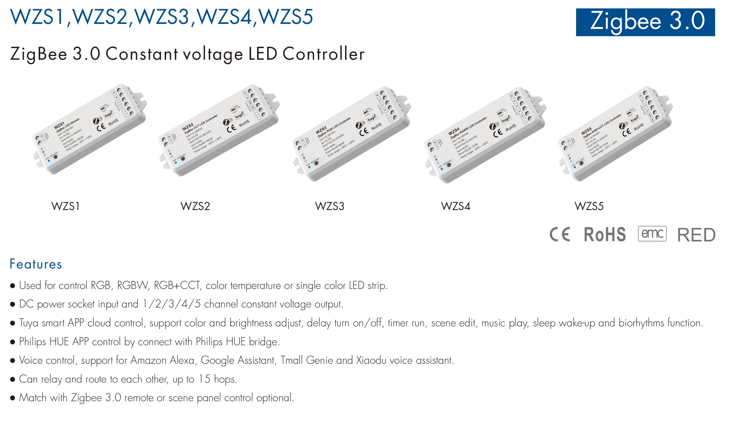 WZS1 12-36VDC Zigbee3.0 Tuya управление приложением одноцветный светодиодный контроллер облачного голосового управления диммер
