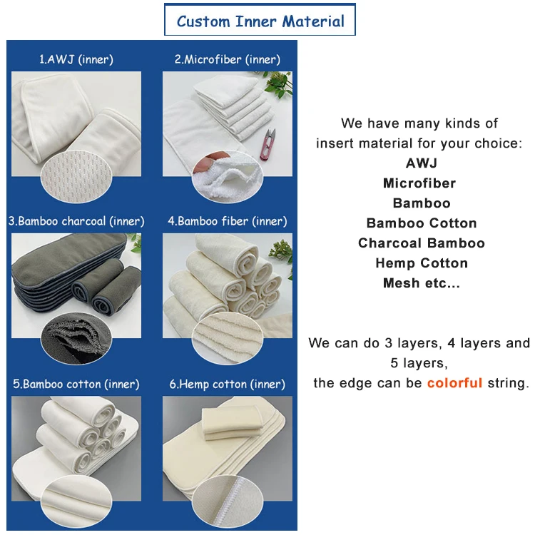 Wholesale pocket ecological reusable bamboo fiber washable baby cloth diapers with inserts