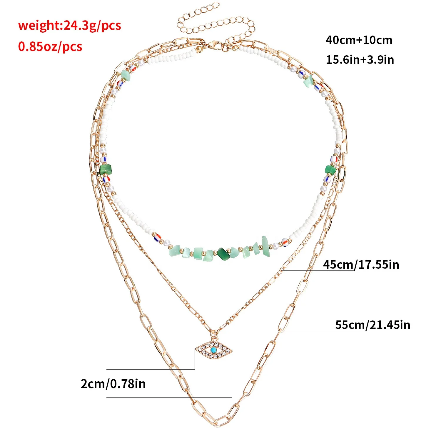 Hot Selling Multi-layer Necklace Rice Beads Turquois Choker Rhinestone Turkish Eyes Pendant Necklace Women Fashion Jewelry