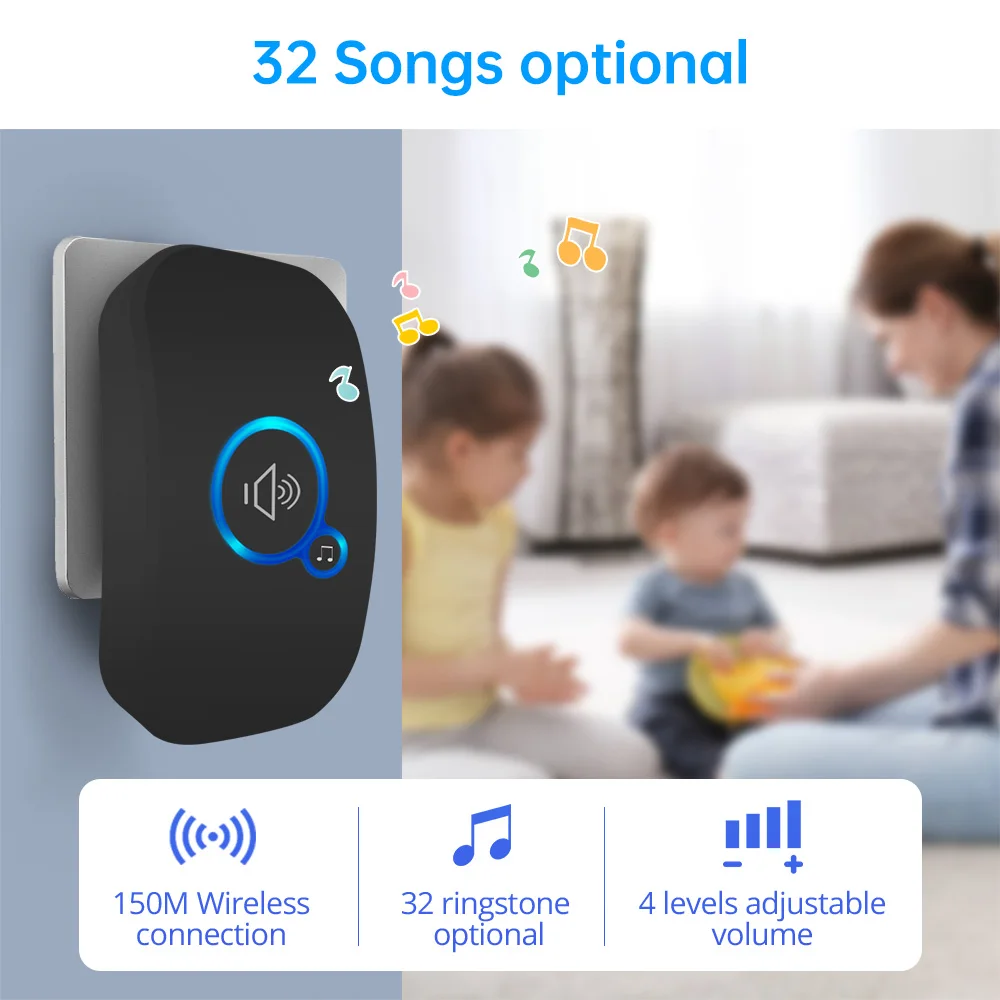 New 150M Long Distance Wireless Doorbell  UK US EU Plug Smart Doorbell For Home