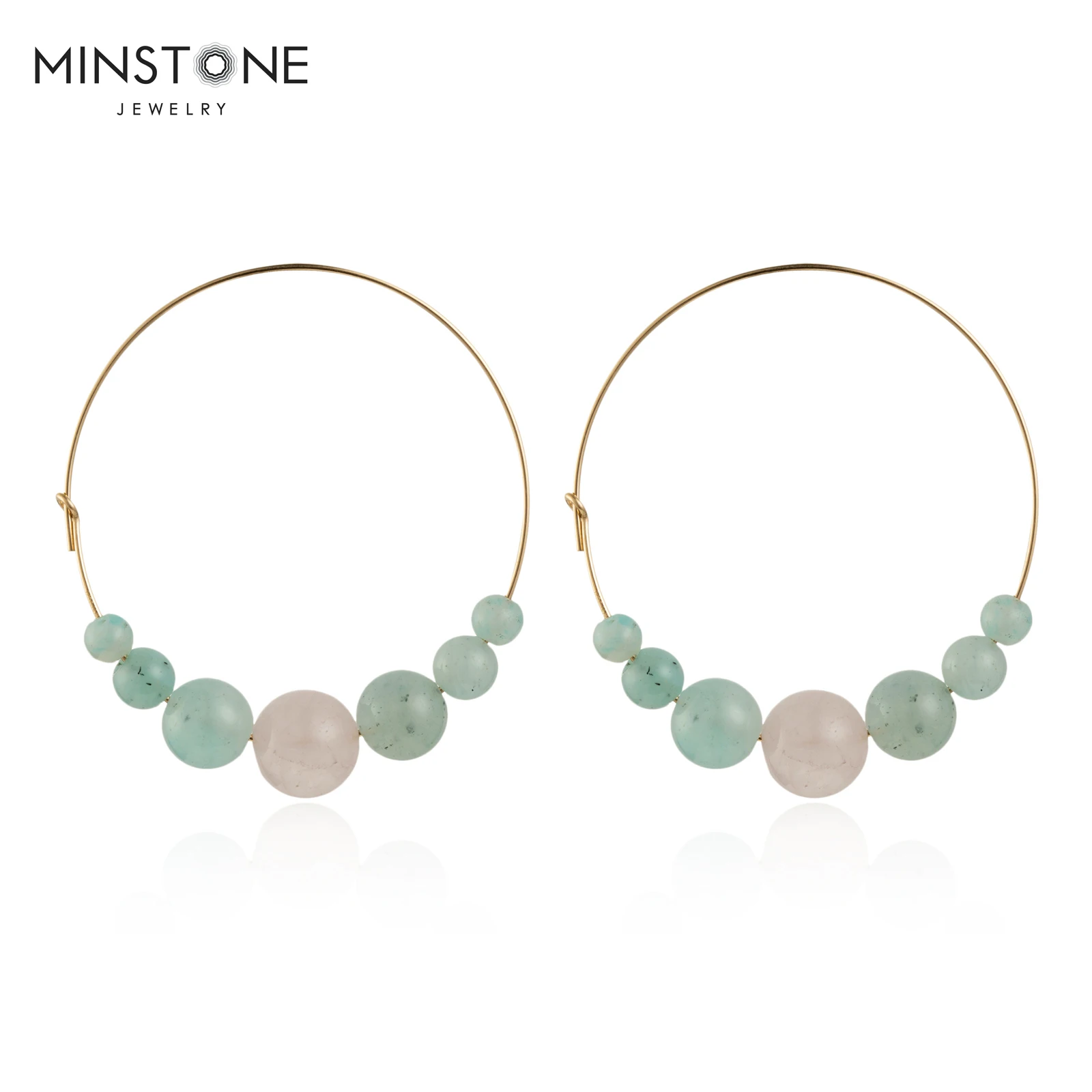 Minstone Custom Logo High Quality 14k Gold Filled Waterproof Wearable Bath Natural Stone Pendant Handmade Jewelry Hoop Earrings