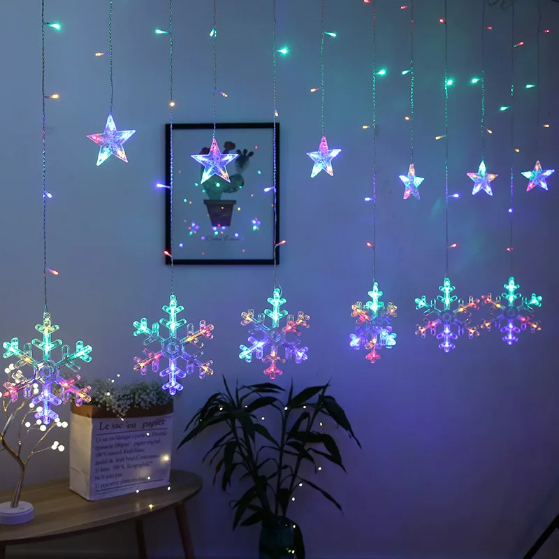 Factory Outlets Big Snowflake and Star Curtain Lamp For Christmas Holiday Party Lighting New Year Decoration LED Light String