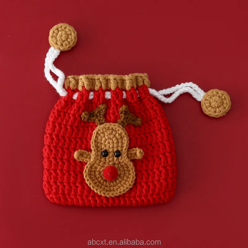Small Cute Christmas Handmade Crocheted Knitted Girly Female Phone Drawstring Crochet Coin Bag