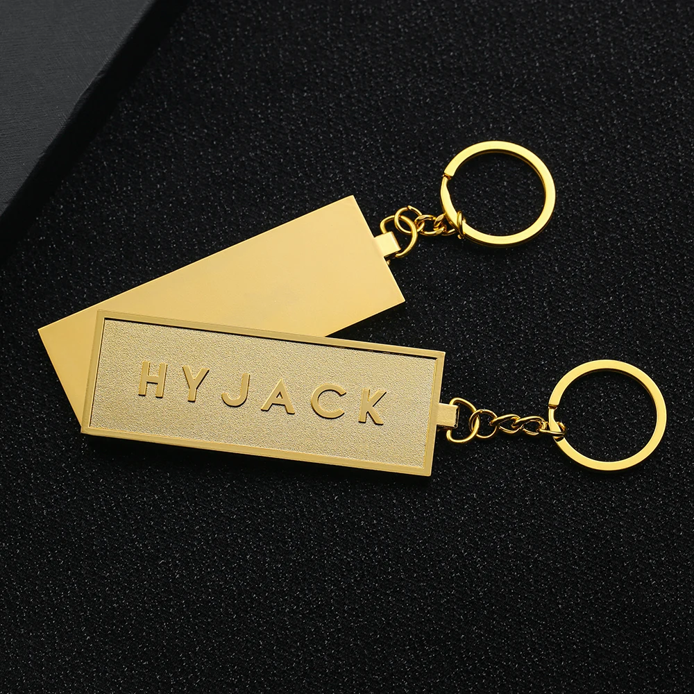 custom gold plate logo keychain for engrave