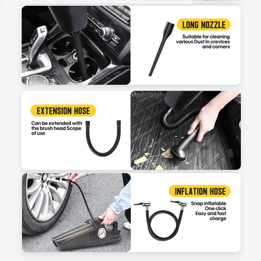 4 In 1 Car Inflator Compressor Design Tire Air Pump Rechargeable Multifunctional Portable For Car Inflator