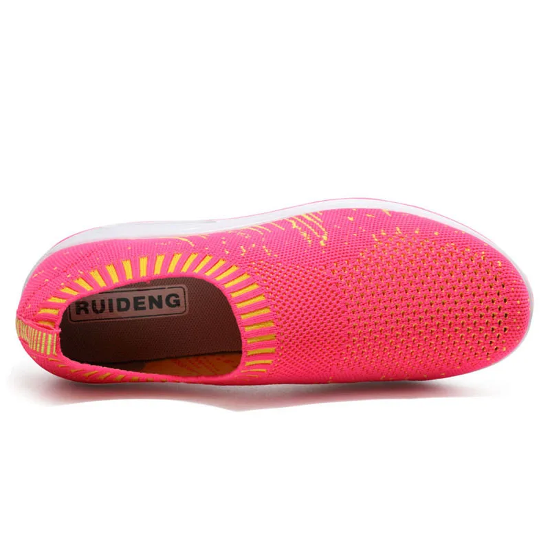 RUIDENG Free Shipping Knit Upper PU Air Cushion Sole Chaussures-Femme-Talon Sexy Breathable Casual Sho Alr  Korean Shoes