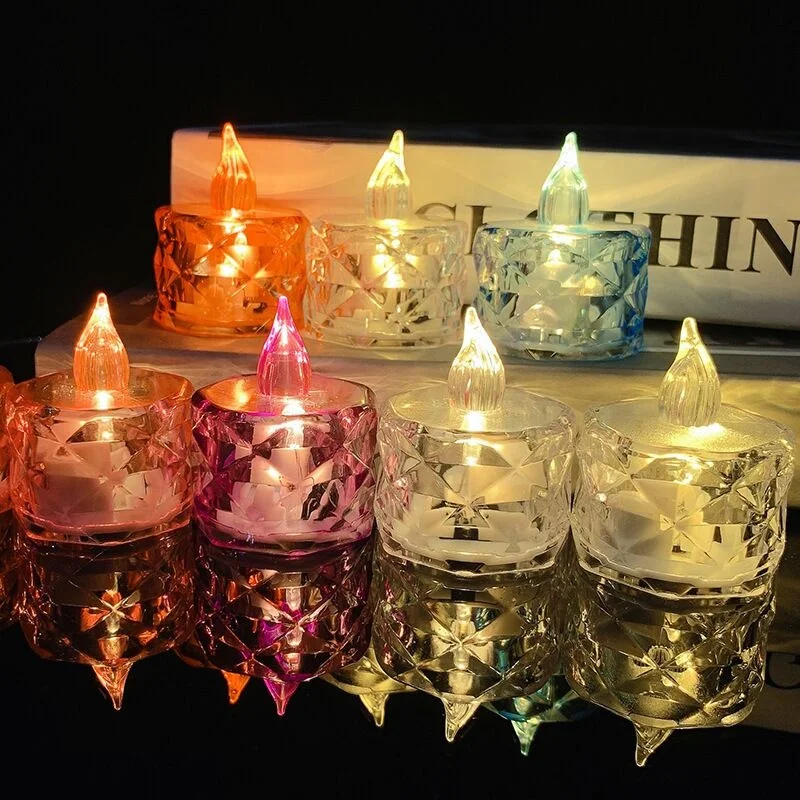 INS Mini Night Light Electronic Tea Candle Light Battery Operated Flameless LED Candles Crystal for Party Decor Carton Box Safe