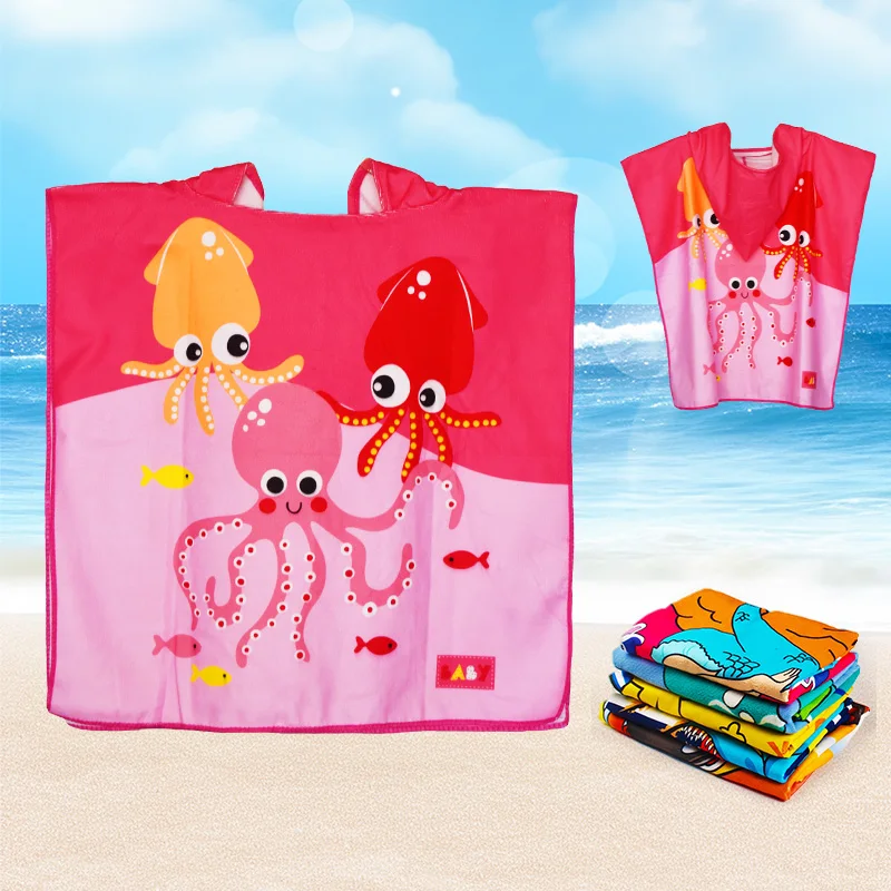 wholesale custom microfiber kids hooded poncho 60*120cm beach towel baby kids towel with hood