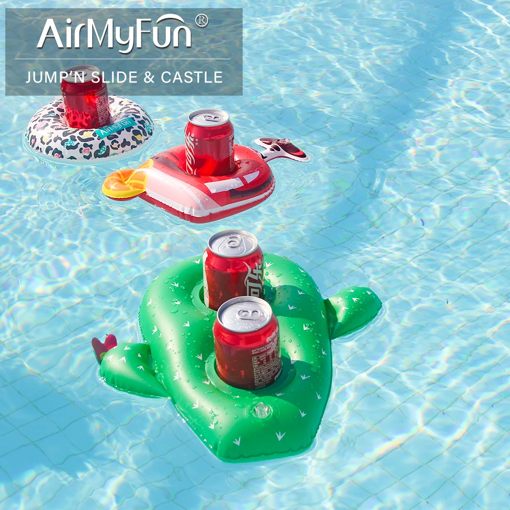 Double Hole Floating Custom Inflatable Drink Holder Lovely Cactus Shape Inflatable Cup Holder For Water Pool Party