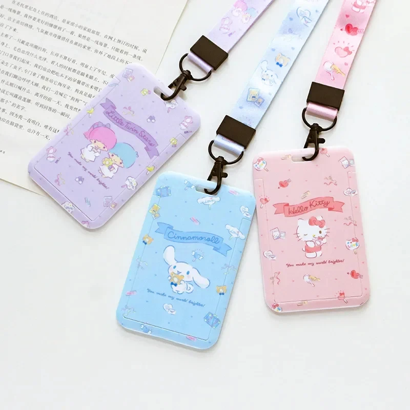 Cute Cartoon Melody pudding dog transparent card set anti-loss card easy pull Hanging Sanrios Keychain Card Holder