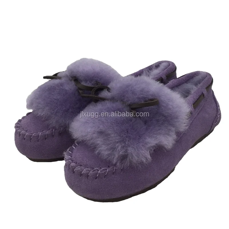 cozy sheepskin softsole Moccasin Slippers purple color