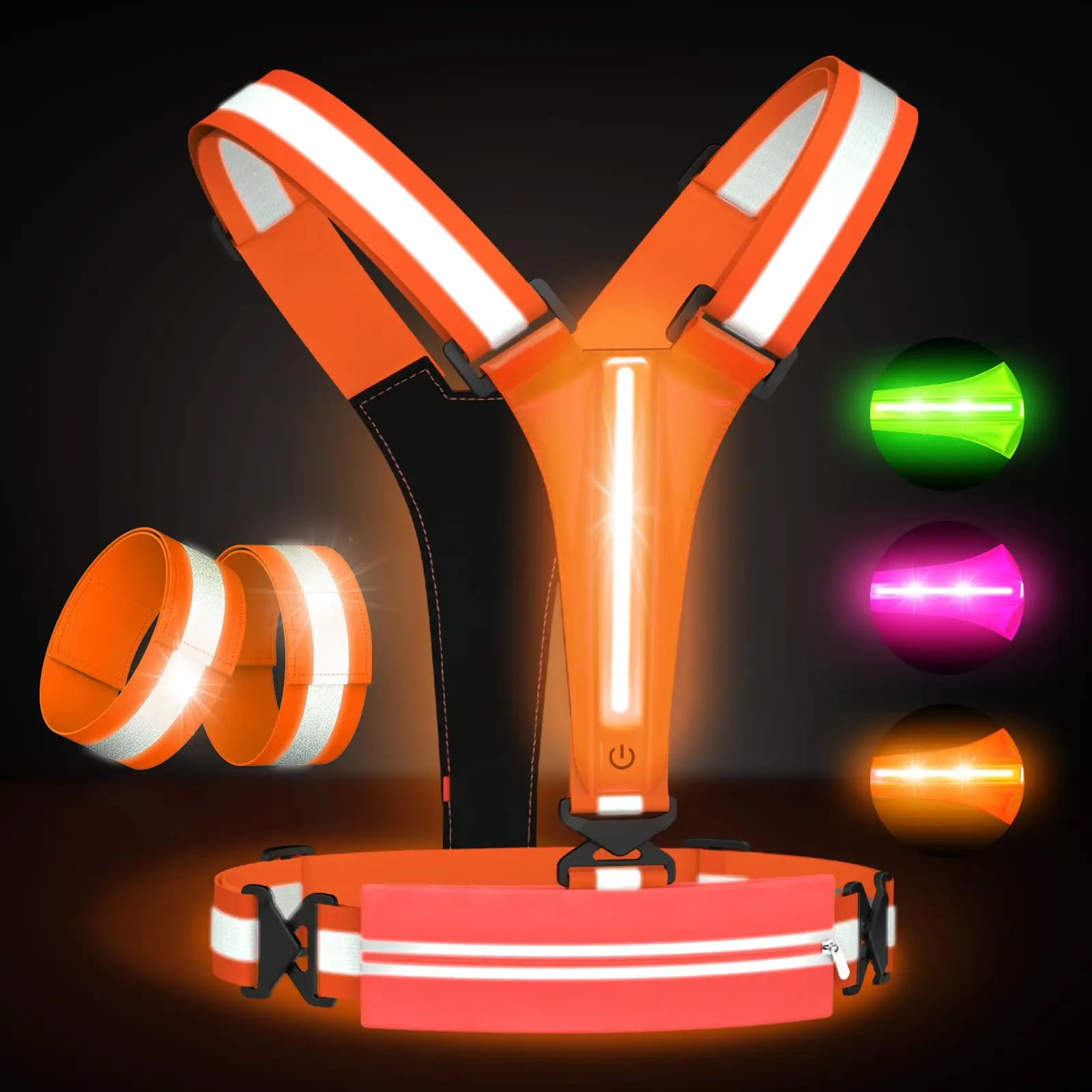 UMIONE LED Reflective Vest Running Gear USB Rechargeable Light Up Running Vest Chest Phone Holder for Runners Night Walking