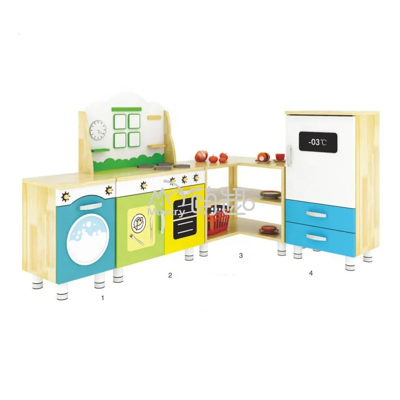 Moetry Kids Pretend Play Kitchen Playsets Solid Wood Cooking Furniture for Nursery School Role Play Center